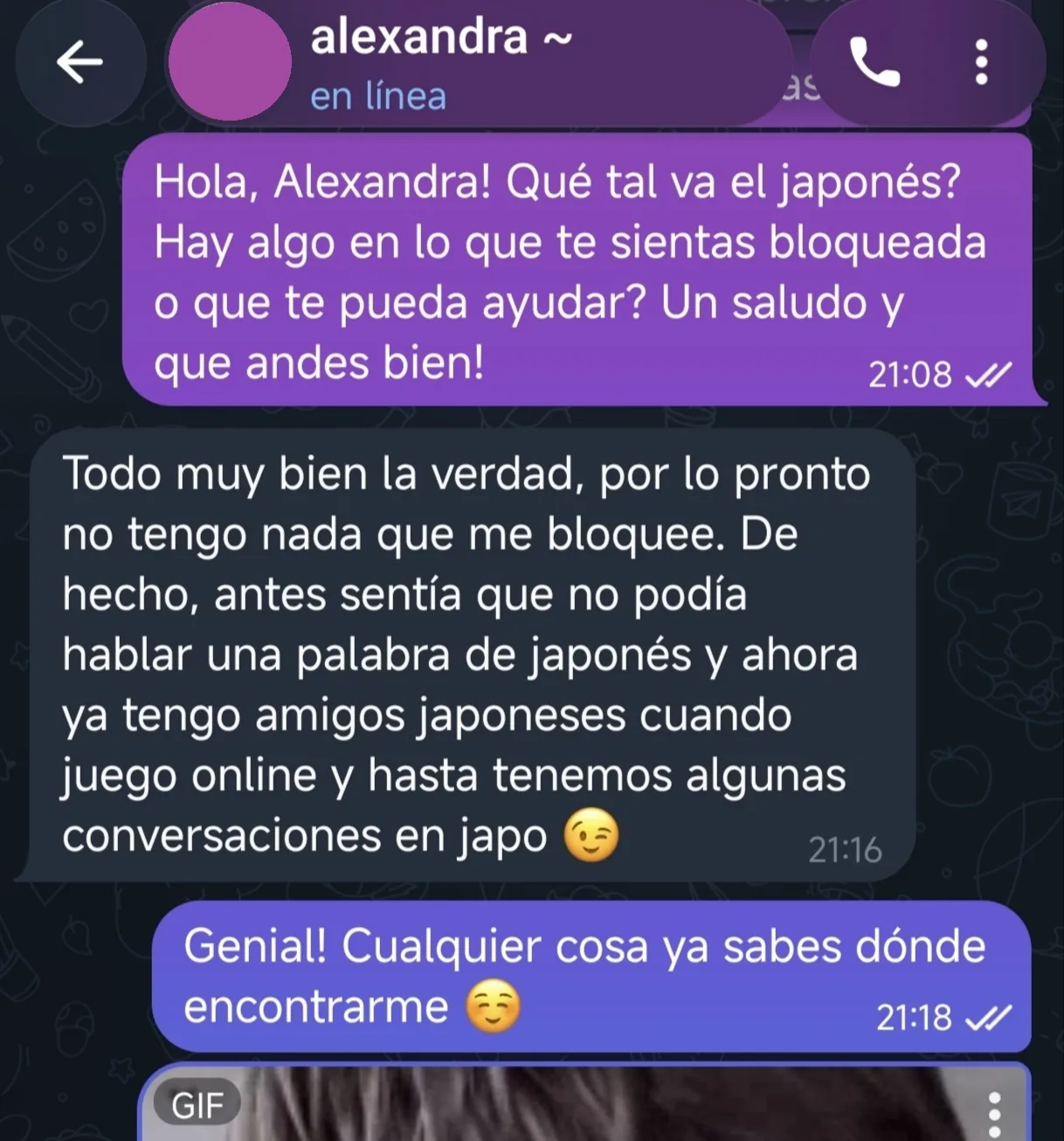 Captura del mensaje original de Alexandra