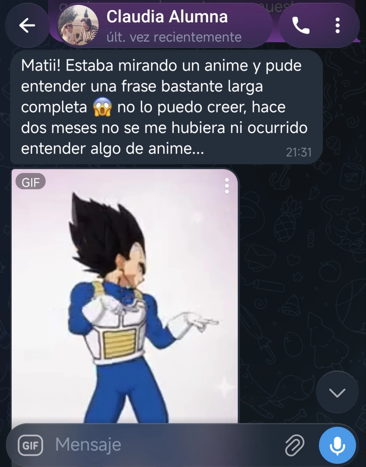Captura del mensaje original de Claudia